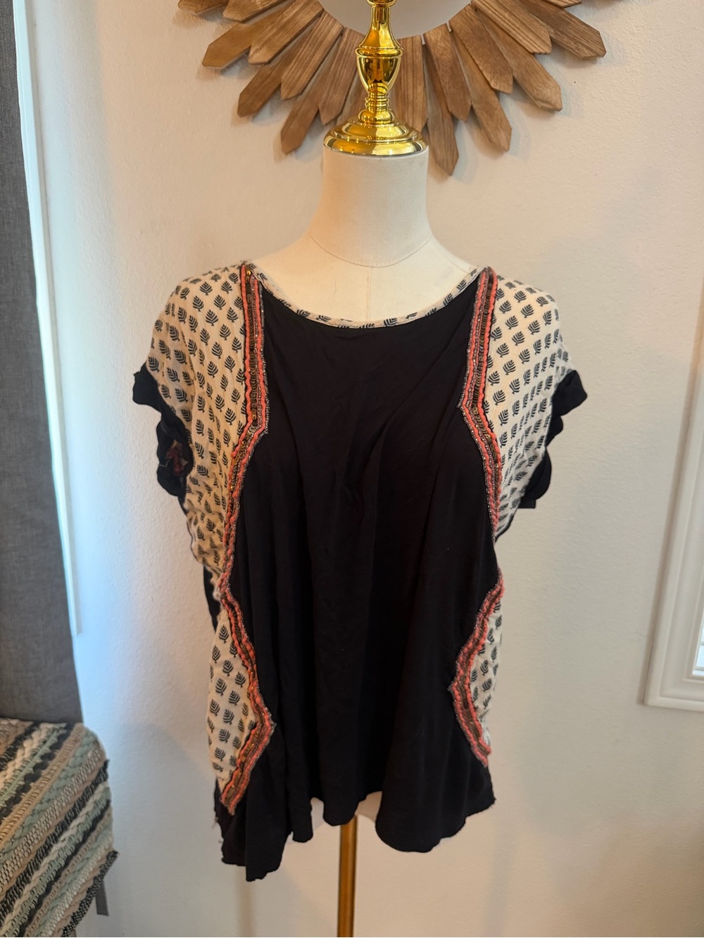 Akemi + Kin Anthropologie Boho Mixed Print Draped top Small